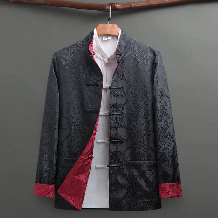 Buddha Stones 2 szt. męski garnitur Tang z wzorem ryby Koi, żabą i guzikami, długi rękaw, spodnie, zestaw - image 21