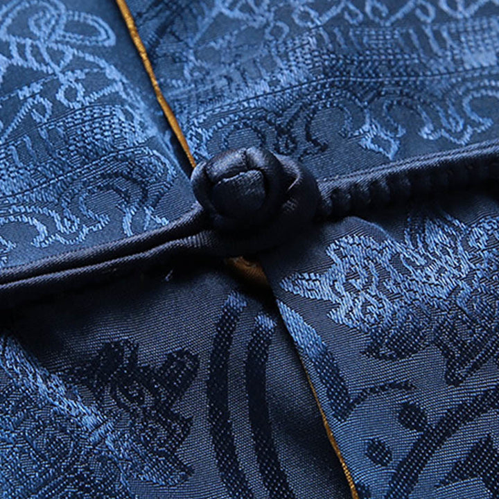 Buddha Stones 2 szt. męski garnitur Tang z wzorem ryby Koi, żabą i guzikami, długi rękaw, spodnie, zestaw - image 12