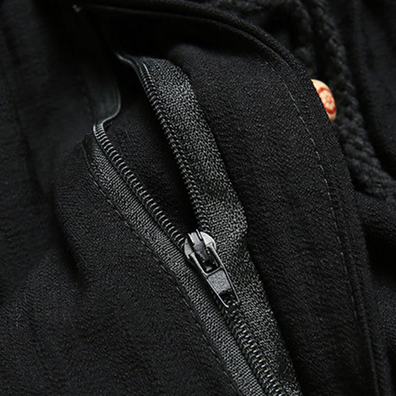 Buddha Stones 2 szt. męski garnitur Tang z wzorem ryby Koi, żabą i guzikami, długi rękaw, spodnie, zestaw - image 3