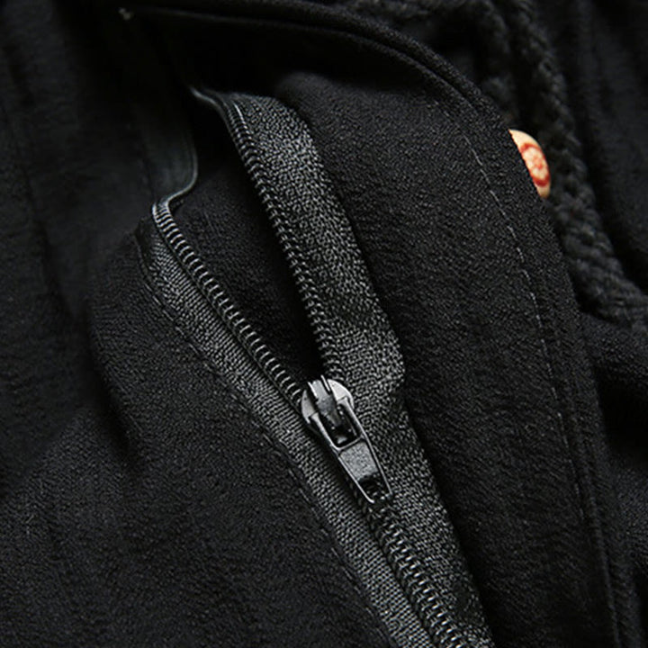 Buddha Stones 2 szt. męski garnitur Tang z wzorem ryby Koi, żabą i guzikami, długi rękaw, spodnie, zestaw - image 3