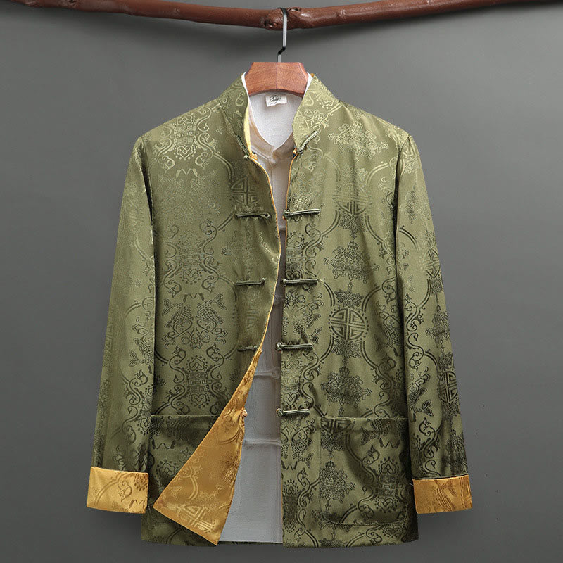 Buddha Stones 2 szt. męski garnitur Tang z wzorem ryby Koi, żabą i guzikami, długi rękaw, spodnie, zestaw - image 23