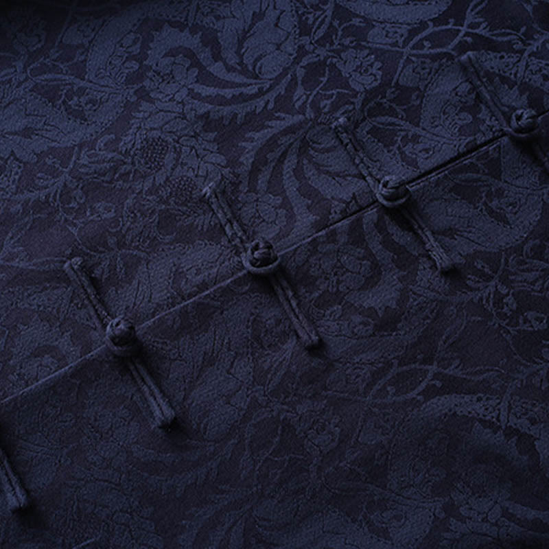 Buddha Stones 2 szt. męski garnitur Tang żakardowy wzór winorośli żaba-guzik bawełniany długi rękaw koszula spodnie zestaw - image 4