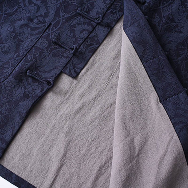 Buddha Stones 2 szt. męski garnitur Tang żakardowy wzór winorośli żaba-guzik bawełniany długi rękaw koszula spodnie zestaw - image 3