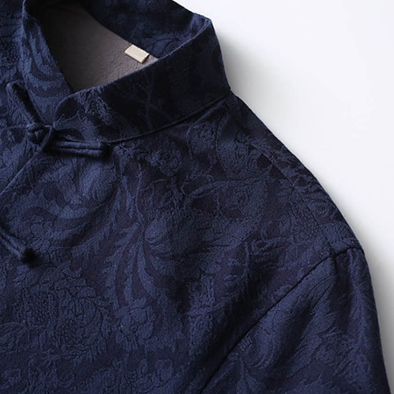 Buddha Stones 2 szt. męski garnitur Tang żakardowy wzór winorośli żaba-guzik bawełniany długi rękaw koszula spodnie zestaw - image 2