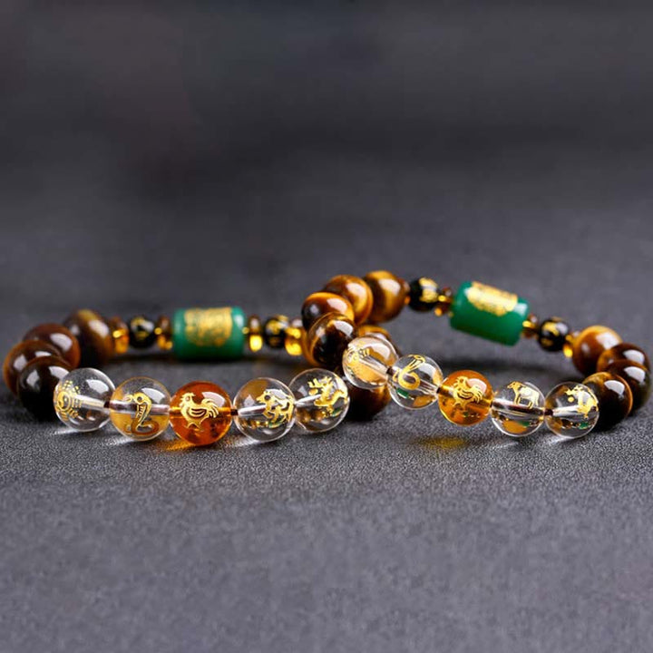 Bransoletka z Buddha Stones, chińskim znakiem zodiaku, tygrysim okiem i odwagą