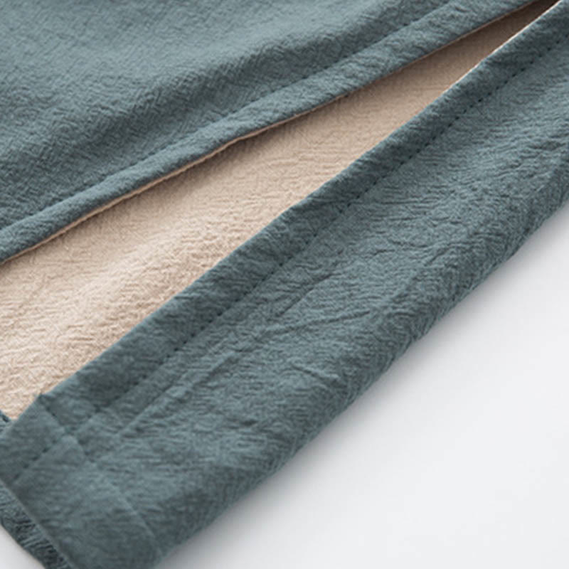 Buddha Stones 2-częściowy Zen Tang Suit męski lniany zestaw koszul z długim rękawem i spodniami z żabą - image 10