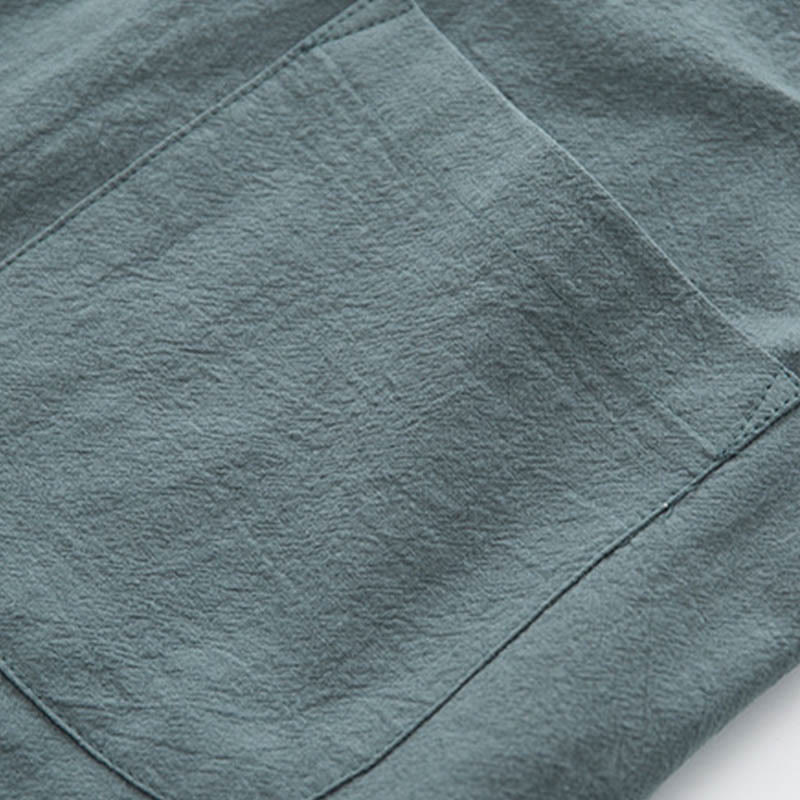 Buddha Stones 2-częściowy Zen Tang Suit męski lniany zestaw koszul z długim rękawem i spodniami z żabą - image 9