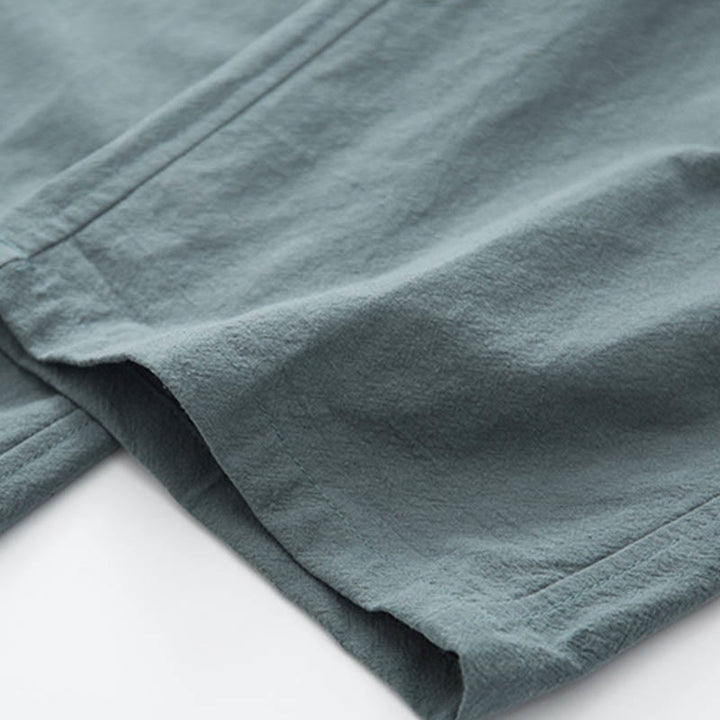 Buddha Stones 2-częściowy Zen Tang Suit męski lniany zestaw koszul z długim rękawem i spodniami z żabą - image 17