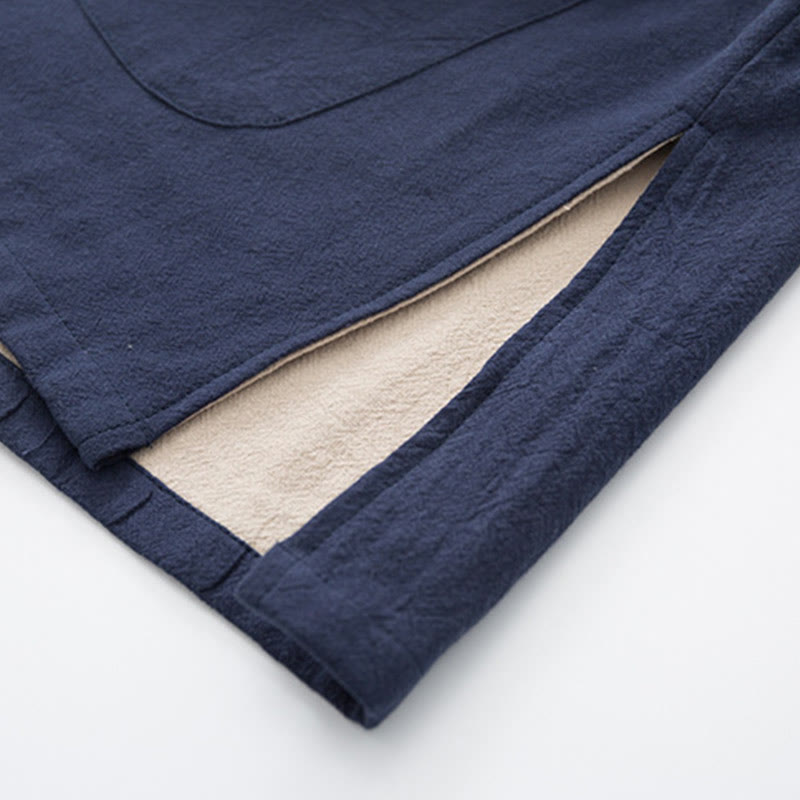 Buddha Stones 2-częściowy Zen Tang Suit męski lniany zestaw koszul z długim rękawem i spodniami z żabą - image 31