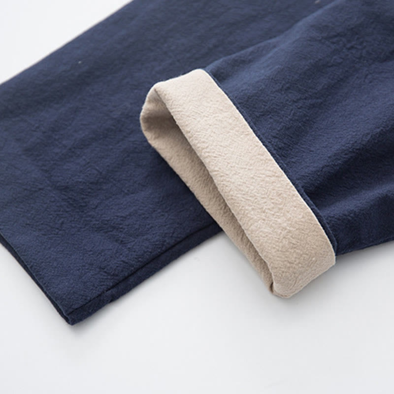 Buddha Stones 2-częściowy Zen Tang Suit męski lniany zestaw koszul z długim rękawem i spodniami z żabą - image 29