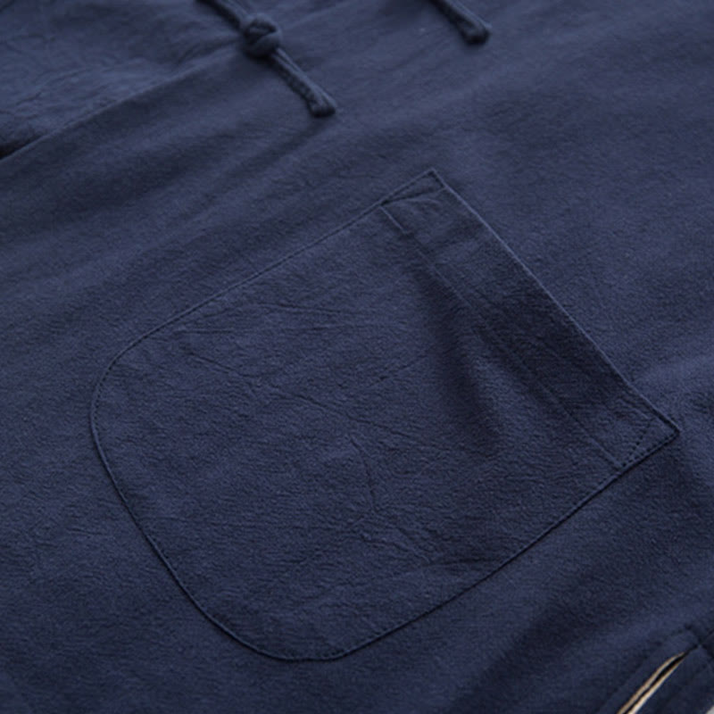 Buddha Stones 2-częściowy Zen Tang Suit męski lniany zestaw koszul z długim rękawem i spodniami z żabą - image 28