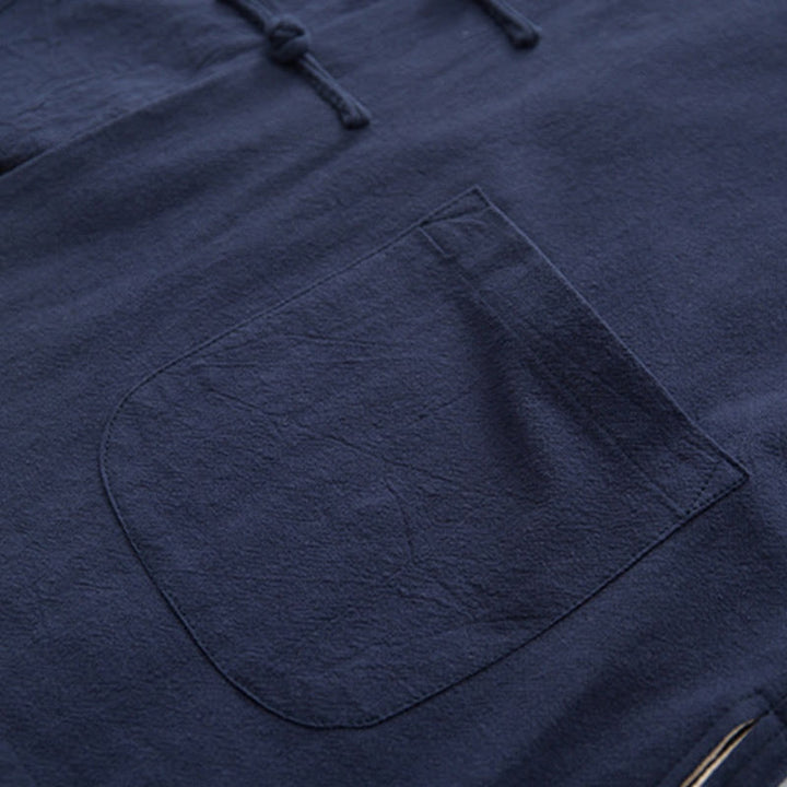 Buddha Stones 2-częściowy Zen Tang Suit męski lniany zestaw koszul z długim rękawem i spodniami z żabą - image 28