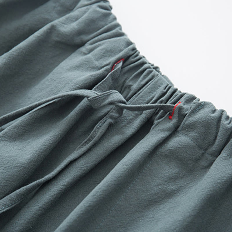 Buddha Stones 2-częściowy Zen Tang Suit męski lniany zestaw koszul z długim rękawem i spodniami z żabą - image 13