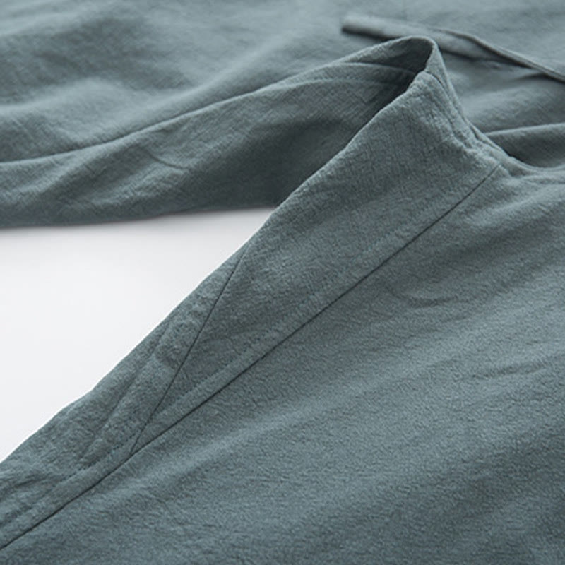 Buddha Stones 2-częściowy Zen Tang Suit męski lniany zestaw koszul z długim rękawem i spodniami z żabą - image 16