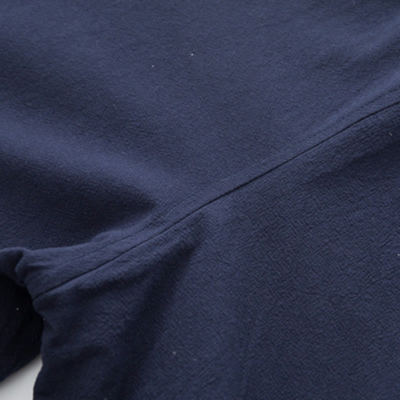 Buddha Stones 2-częściowy Zen Tang Suit męski lniany zestaw koszul z długim rękawem i spodniami z żabą - image 32