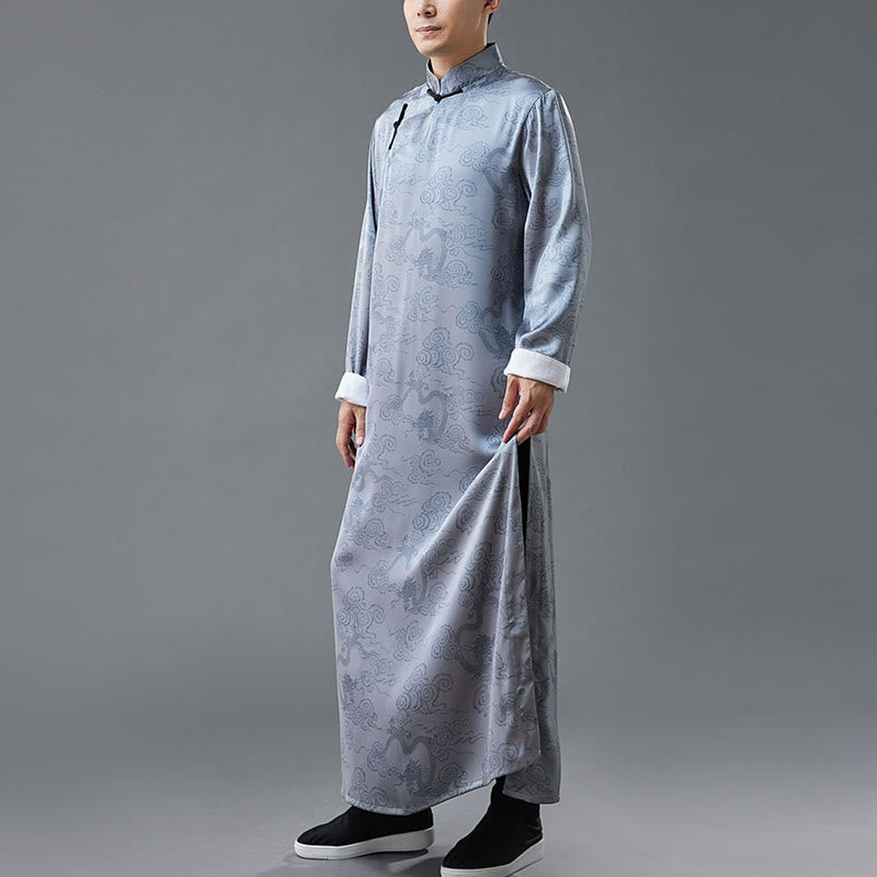 Buddha Stones Vintage Chiński Żaba-Guzik Tang Garnitur Męski Smok Bawełniany Robe