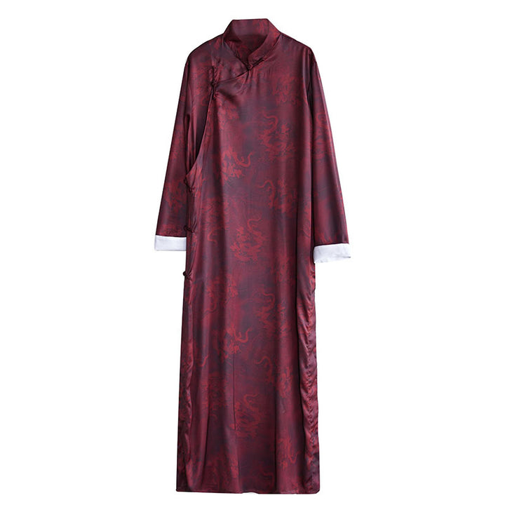 Buddha Stones Vintage Chiński Żaba-Guzik Tang Garnitur Męski Smok Bawełniany Robe