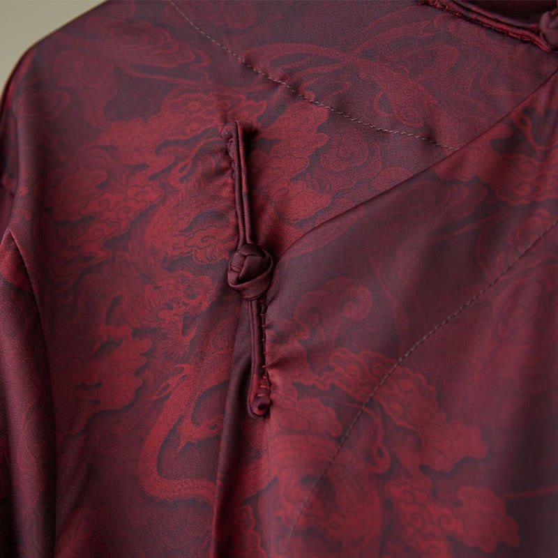 Buddha Stones Vintage Chiński Żaba-Guzik Tang Garnitur Męski Smok Bawełniany Robe