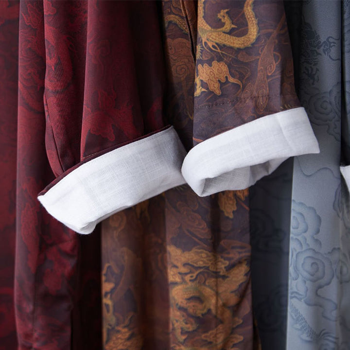 Buddha Stones Vintage Chiński Żaba-Guzik Tang Garnitur Męski Smok Bawełniany Robe