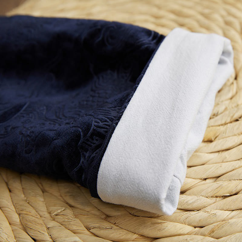 Buddha Stones Vintage Jesień Zima Chiński Żaba-Guzik Tang Garnitur Męski Smok Żakardowy Szata Z Kieszeniami - image 12