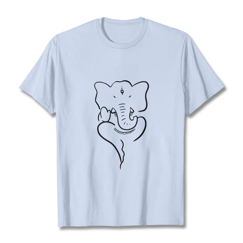 Koszulka z Buddha Stones Kamienie Ganesh Słoń Szkic Wzór T-shirt - Jasnoniebieski - 2XL - image 19