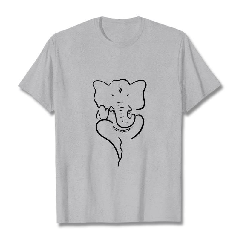 Koszulka z Buddha Stones Kamienie Ganesh Słoń Szkic Wzór T-shirt - Jasnoszary - 2XL - image 20