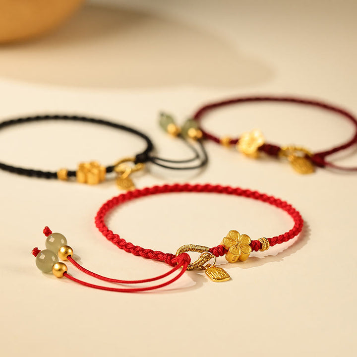 Buddha Stones Hetian Jade Mały Brzoskwiniowy Kwiat Fu Charakter Charm Bransoletka Sznurek Szczęścia