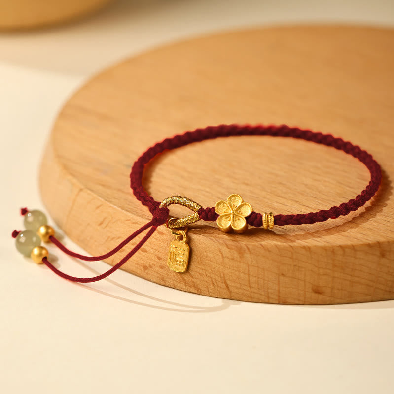 Buddha Stones Hetian Jade Mały Brzoskwiniowy Kwiat Fu Charakter Charm Bransoletka Sznurek Szczęścia