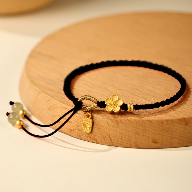 Buddha Stones Hetian Jade Mały Brzoskwiniowy Kwiat Fu Charakter Charm Bransoletka Sznurek Szczęścia
