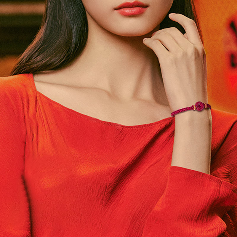 Buddha Stones Ręcznie Robione Cynober Okrągły Pokój Klamra Koncentracja Bransoletka Pleciona