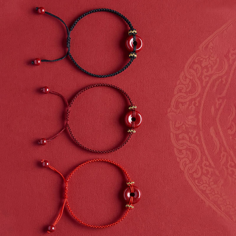 Buddha Stones Ręcznie Robione Cynober Okrągły Pokój Klamra Koncentracja Bransoletka Pleciona