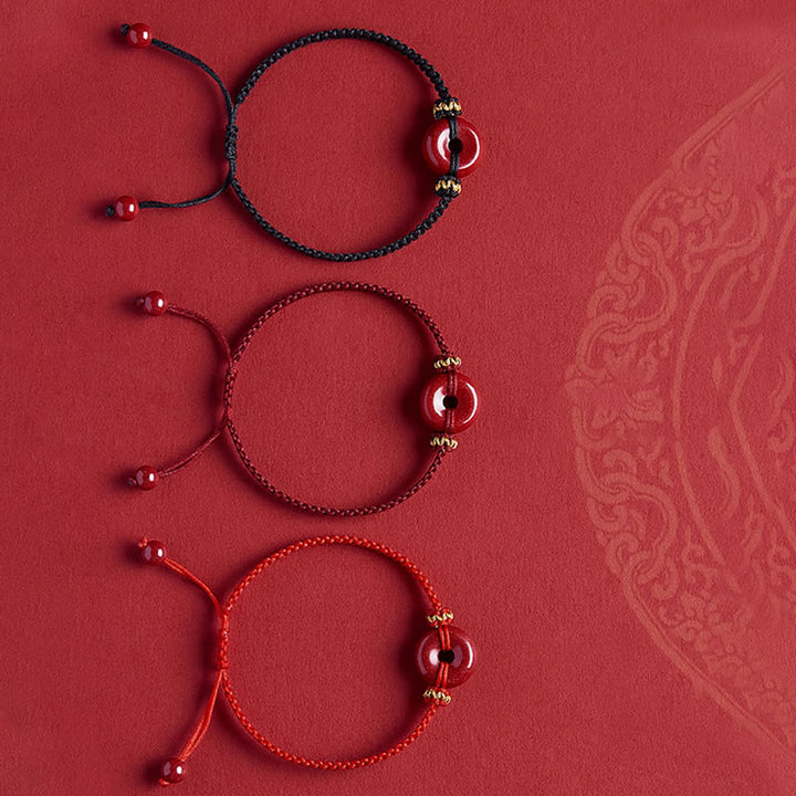 Buddha Stones Ręcznie Robione Cynober Okrągły Pokój Klamra Koncentracja Bransoletka Pleciona