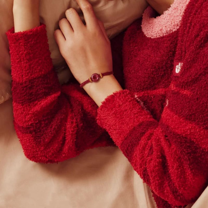 Buddha Stones Ręcznie Robione Cynober Okrągły Pokój Klamra Koncentracja Bransoletka Pleciona