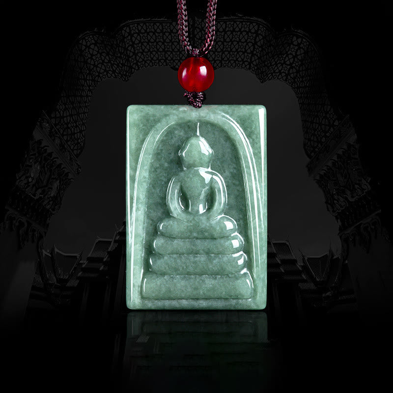 Buddha Stones Bezpostaciowy Budda Jade Kwadratowy Amulet Naszyjnik Wisiorek Dobrobyt - Symbol Buddy (współczucie ♥ spokój) - image 1