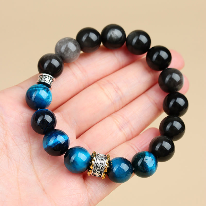 Bransoletka Buddha Stones Blue Tiger Eye Silver Sheen Obsydian Strength