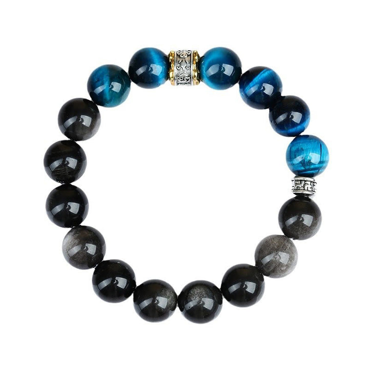 Bransoletka Buddha Stones Blue Tiger Eye Silver Sheen Obsydian Strength