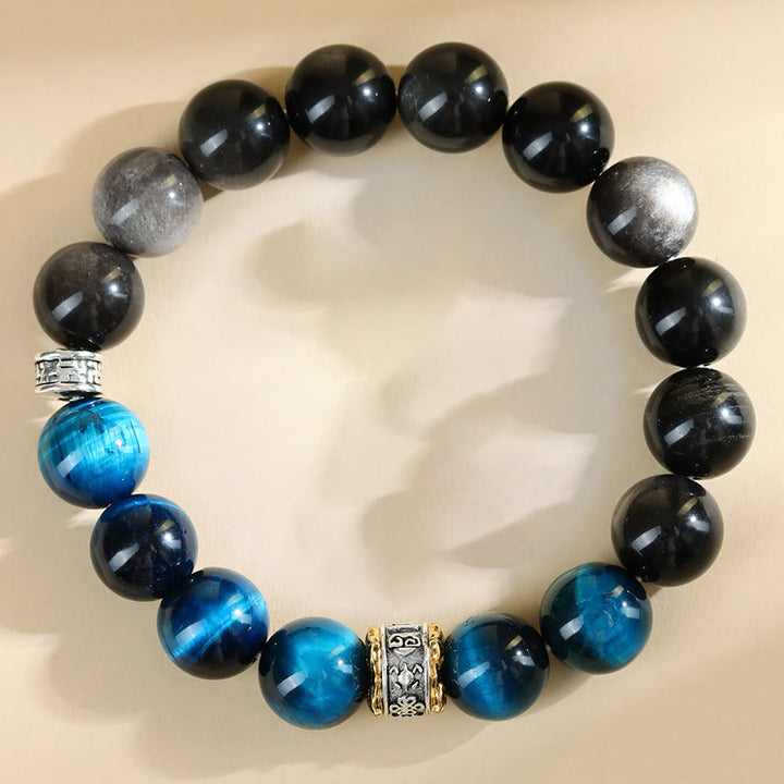 Bransoletka Buddha Stones Blue Tiger Eye Silver Sheen Obsydian Strength