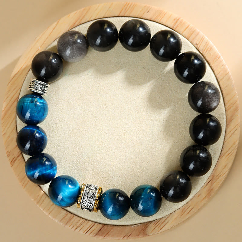 Bransoletka Buddha Stones Blue Tiger Eye Silver Sheen Obsydian Strength