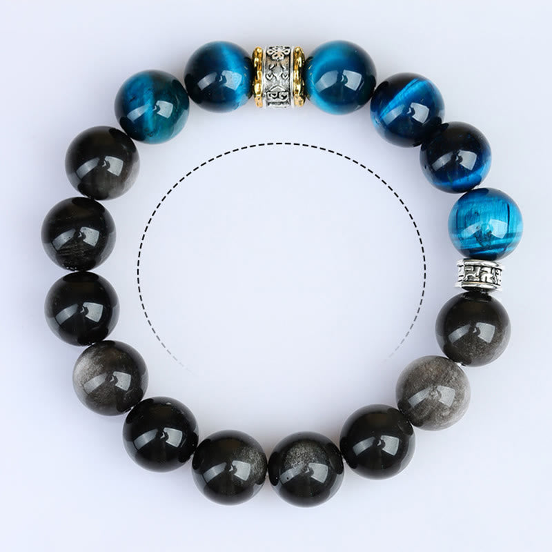 Bransoletka Buddha Stones Blue Tiger Eye Silver Sheen Obsydian Strength