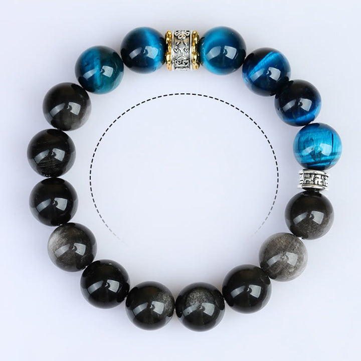 Bransoletka Buddha Stones Blue Tiger Eye Silver Sheen Obsydian Strength