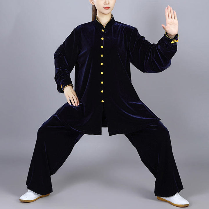 Buddha Stones 2 szt. Jesień Zima Tai Chi Medytacja Qigong Zen Praktyka Unisex Welur Pluszowy Zestaw Ubrań - MidnightBlue - 3XL- PASUJE DO USA/UK/AU/EU- XL - image 13