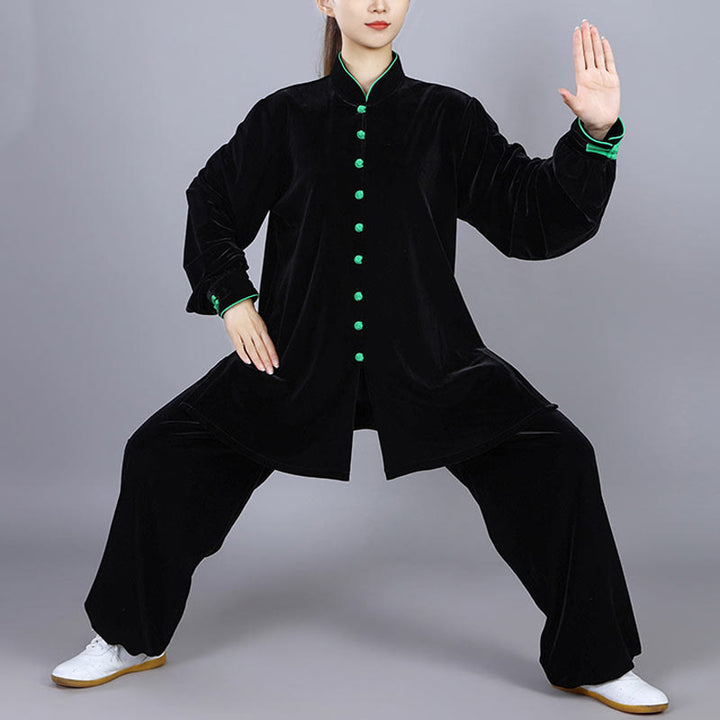 Buddha Stones 2 szt. Jesień Zima Tai Chi Medytacja Qigong Zen Praktyka Unisex Welur Pluszowy Zestaw Ubrań - Czarny - 3XL- PASUJE DO USA/UK/AU/EU- XL - image 0