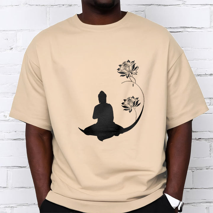 Buddha Stones Budda Siedzący Z Kwiatami Lotosu Wzór Wzór Koszulka T-shirt - image 10