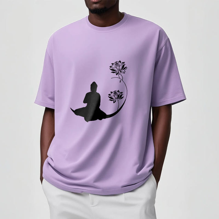 Buddha Stones Budda Siedzący Z Kwiatami Lotosu Wzór Wzór Koszulka T-shirt - image 18