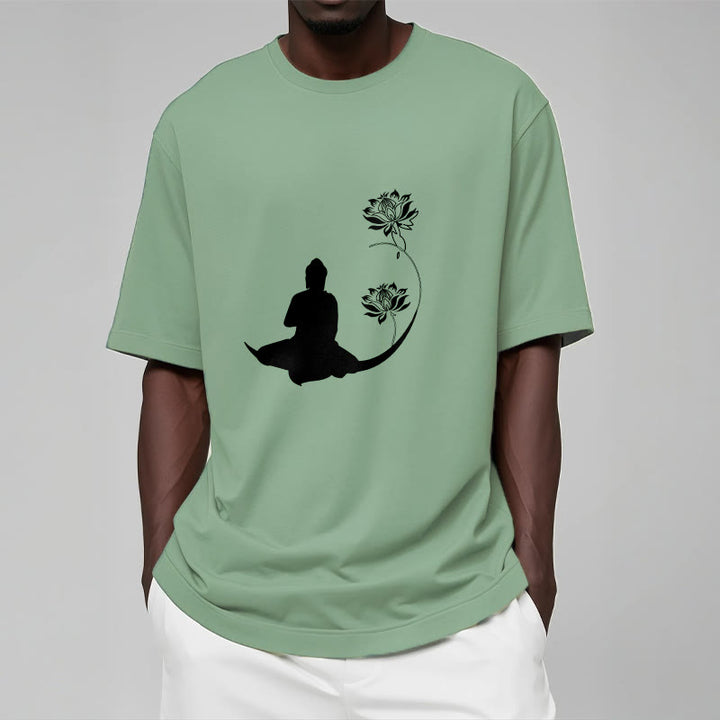 Buddha Stones Budda Siedzący Z Kwiatami Lotosu Wzór Wzór Koszulka T-shirt - image 16