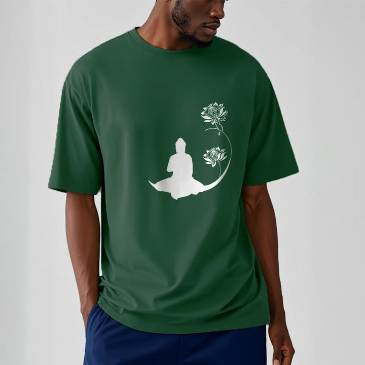 Buddha Stones Budda Siedzący Z Kwiatami Lotosu Wzór Wzór Koszulka T-shirt - image 12