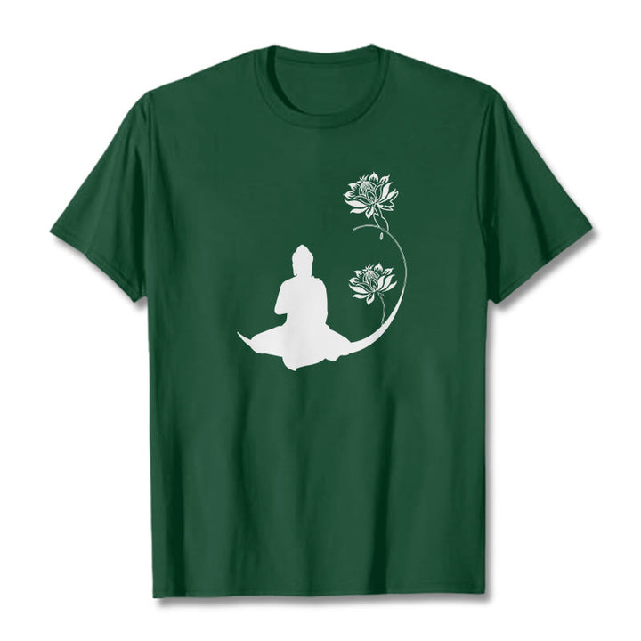 Buddha Stones Budda Siedzący Z Kwiatami Lotosu Wzór Wzór Koszulka T-shirt - ForestGreen - 2XL - image 11