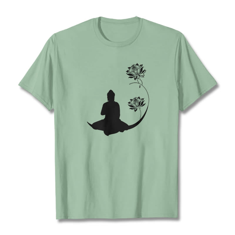 Buddha Stones Budda Siedzący Z Kwiatami Lotosu Wzór Wzór Koszulka T-shirt - PaleGreen - 2XL - image 15