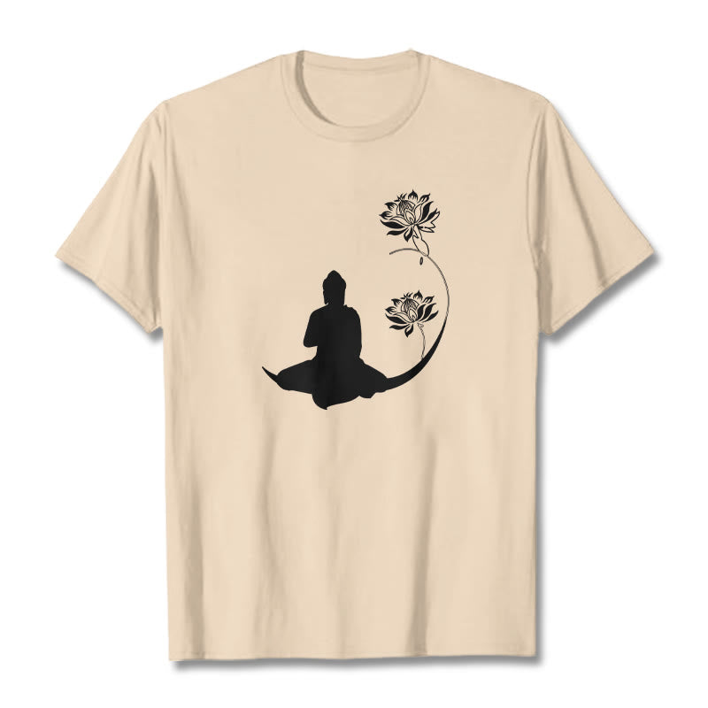 Buddha Stones Budda Siedzący Z Kwiatami Lotosu Wzór Wzór Koszulka T-shirt - For - 2XL - image 9