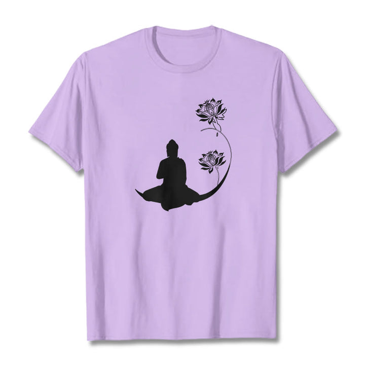 Buddha Stones Budda Siedzący Z Kwiatami Lotosu Wzór Wzór Koszulka T-shirt - Śliwka - 2XL - image 17